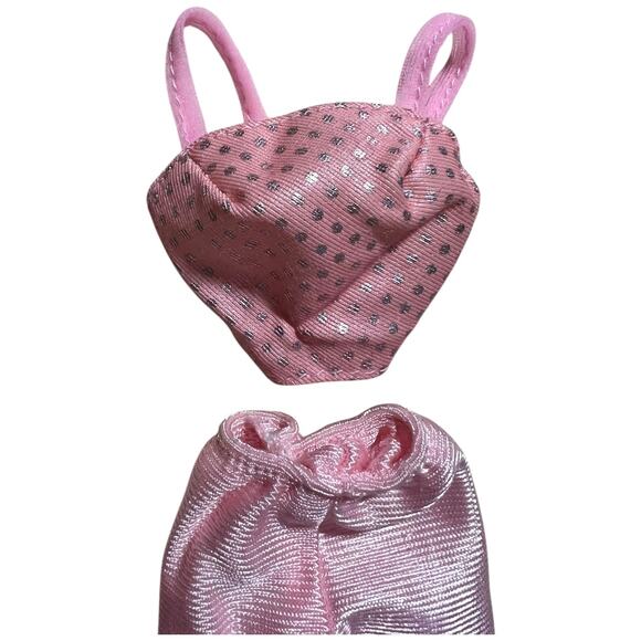 Barbie Pink Metallic Crop Top and Pants Two Piece Sparkle Outfit - Picture 6 of 7